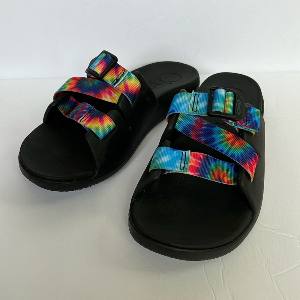 Chaco Chillos Slide Sandals Tye dye Rainbow colored- kids size 5